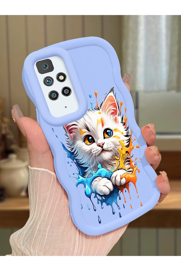 Redmi 10 2022 Compatible Case Camera Protector Blue Silicone Couple Phone Case Cat Pattern