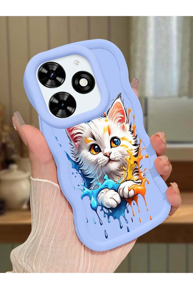 Tecno Spark 20 Compatible Case Camera Protector Blue Silicone Couple Phone Case Cat Pattern