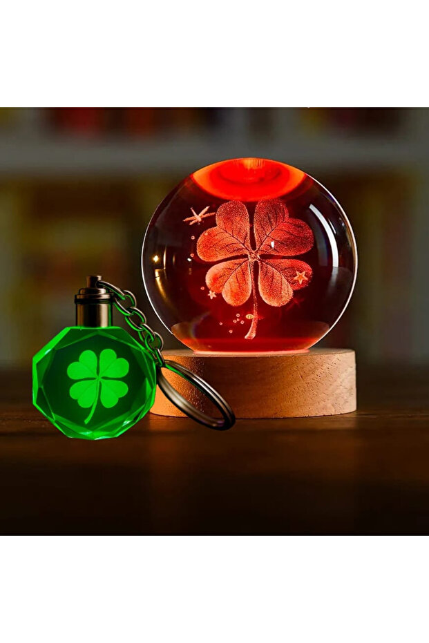 Clover Designed Color Changing Keychain and USB Glass Globe