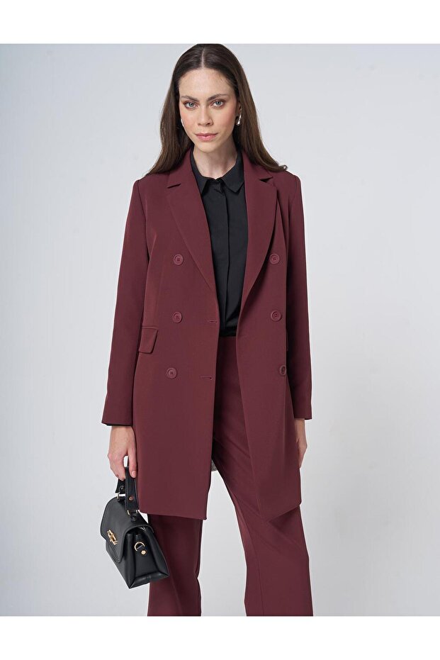 Men's Collared Basic Blazer Jacket Claret Red - 1