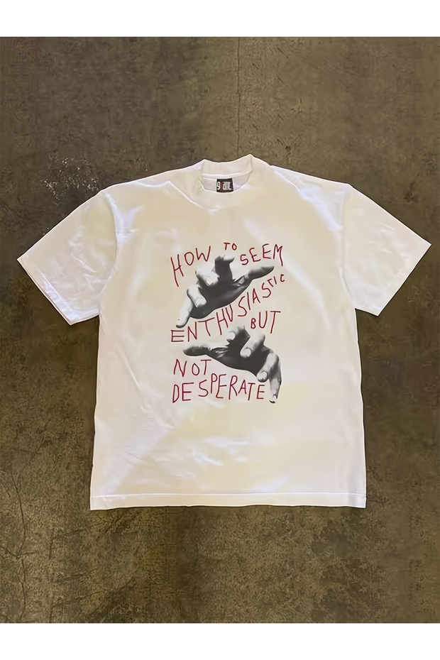 تي شيرت بياقة دائرية بنمط إبداعي ممتع، قميص صيفي خالص بأكمام قصيرة وتصميم كاجوال