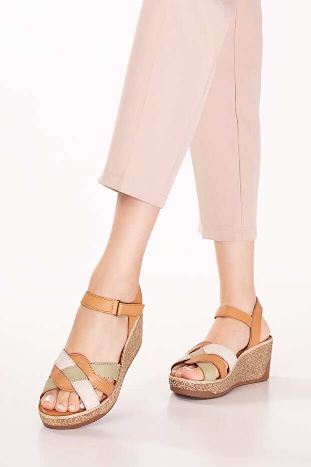 Genuine Leather Wedge Heeled Casual Sandals (Order 1 Size Larger)