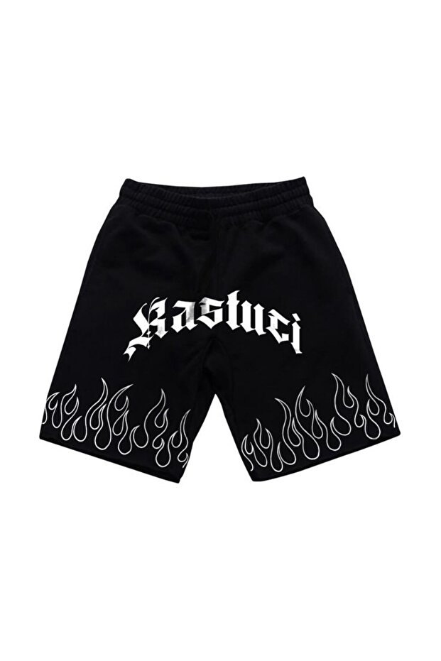 Black Printed Oversize Shorts - 1
