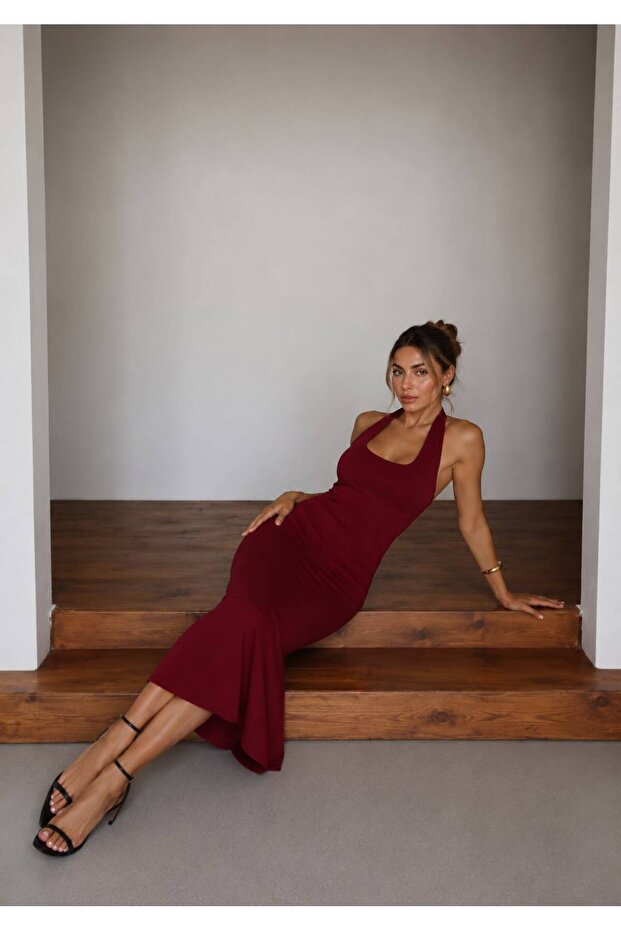 Fit Cut Halter Neck Maxi Dress