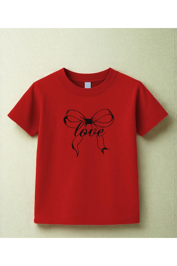 Red Bow Love Written Girls T-Shirt - 100% Cotton Round Neck Tshirt