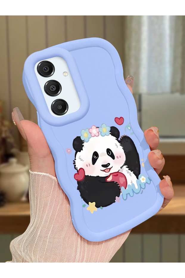 Samsung Galaxy A16 Compatible Case Camera Protective Blue Silicone Couple Phone Case Panda Pattern