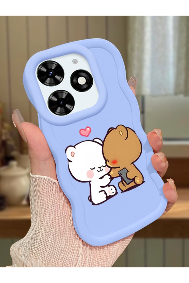 Tecno Spark Go 2024 Compatible Case Camera Protector Blue Silicone Couple Phone Case Cute Pattern