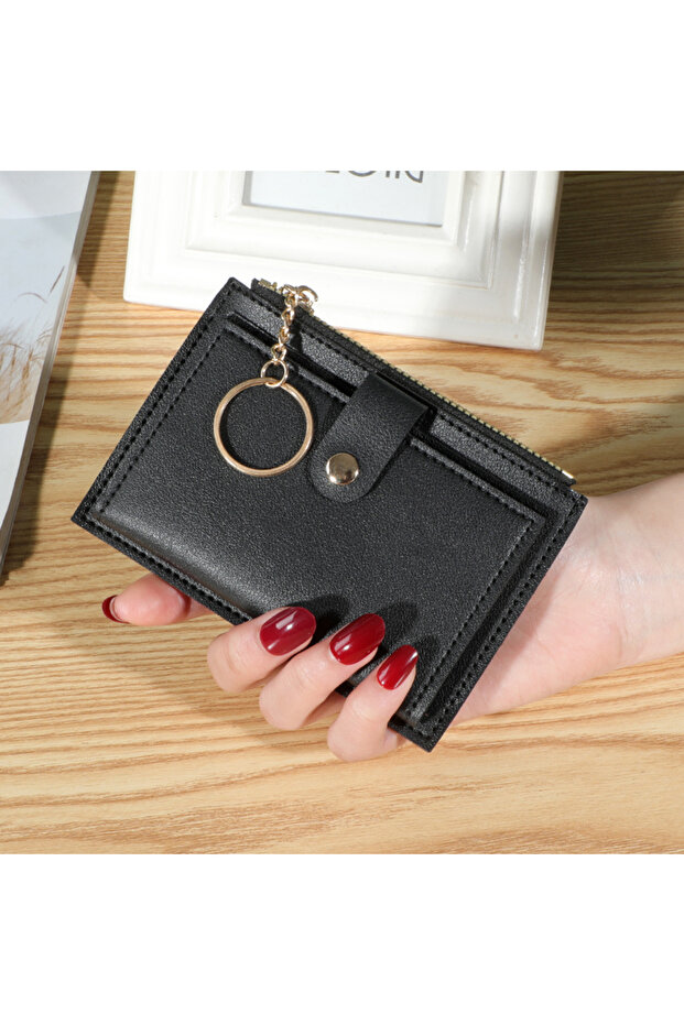 black Trendy Ultra-thin Coin Purse Multi-functional Card Case Portable Travel Zipper Card Case