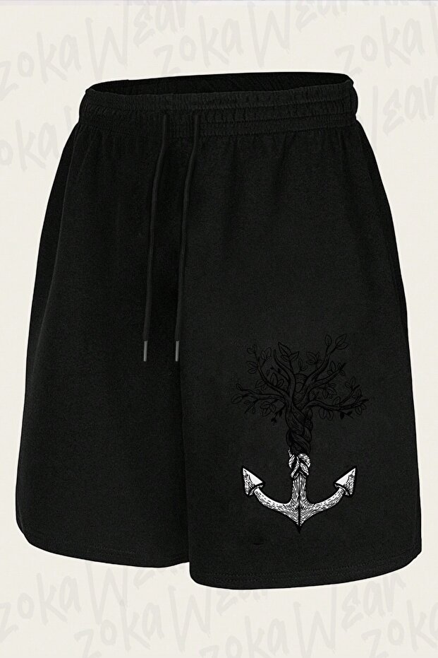 Unisex Tree and Anchor Sailor Design Printed Shorts