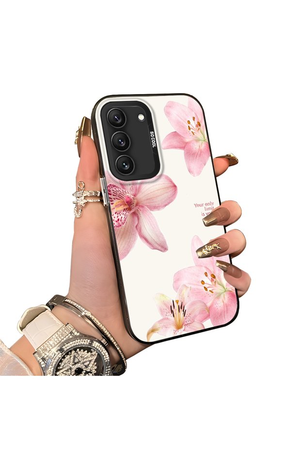 Samsung Galaxy S22 Compatible Silicone Edge Hard Back Case Couple Phone Case with Floral Pattern
