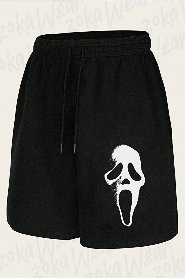 Unisex Scream Mask Design Printed Shorts