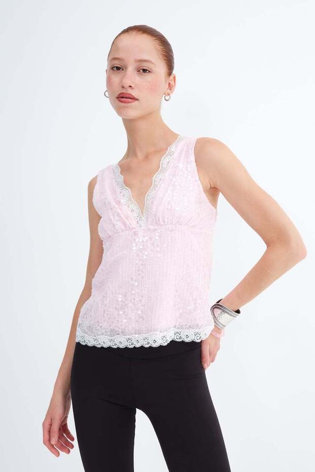 Sequin Blouse with Side Zipper A3087