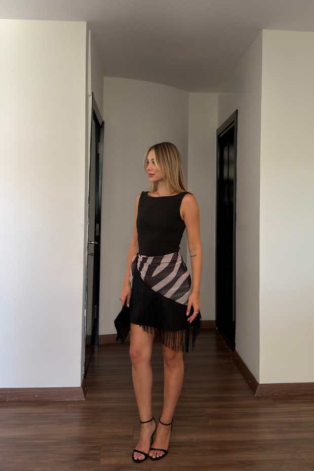 Zebra Tasseled Asymmetric Cut Tulle Shawl
