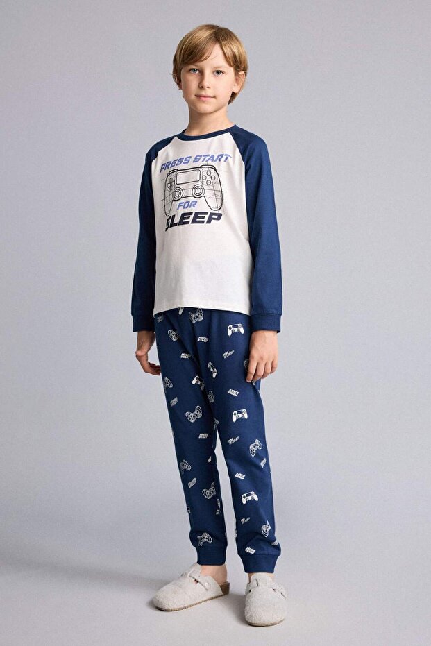 Printed Long Sleeve Pajama Top Long Pajama Bottom 2-Piece Pajama Set Boy's H6664A826Au