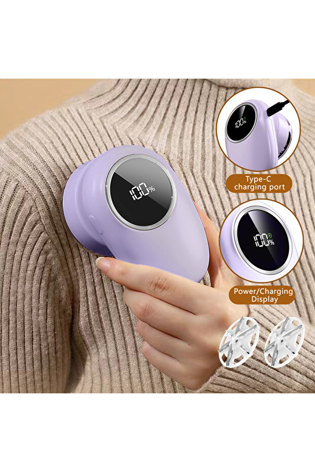 Purple 2 extra blade Fabric Shaver Lint Remover, Rechargeable Lint Shaver Sweater Defuzzer for Cloth