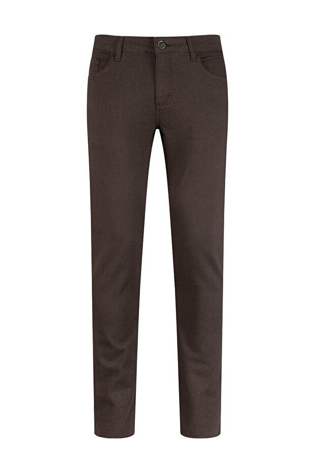 Brown Relaxed Fit 5 Pocket Cotton Canvas Pants