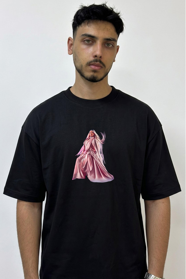 Cardi B_41 Design Printed Oversize Black T-Shirt