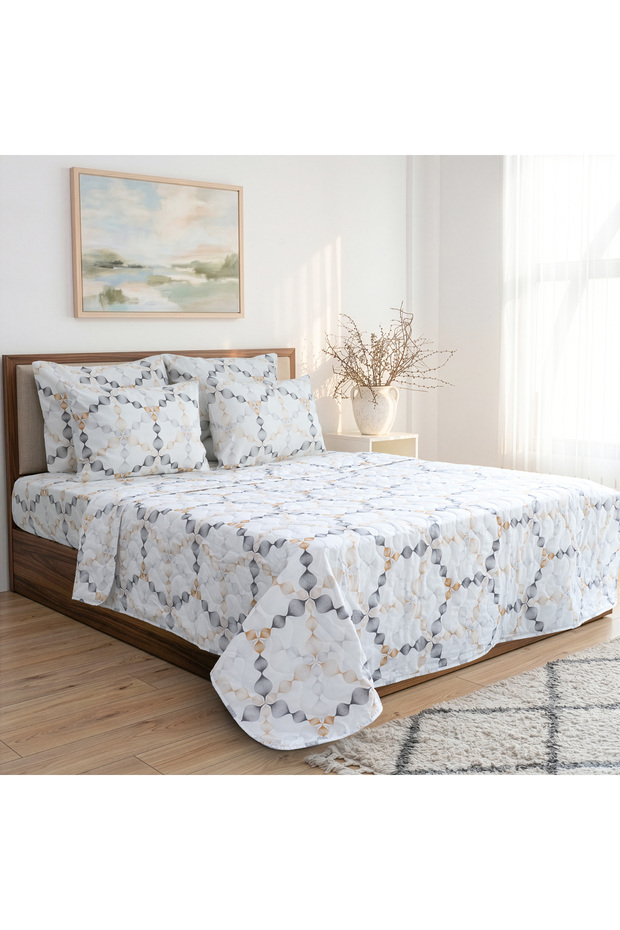 Double Honeycomb Patterned Multi-Purpose Bedspread & Pique with 2 Pillowcases / 200*220
