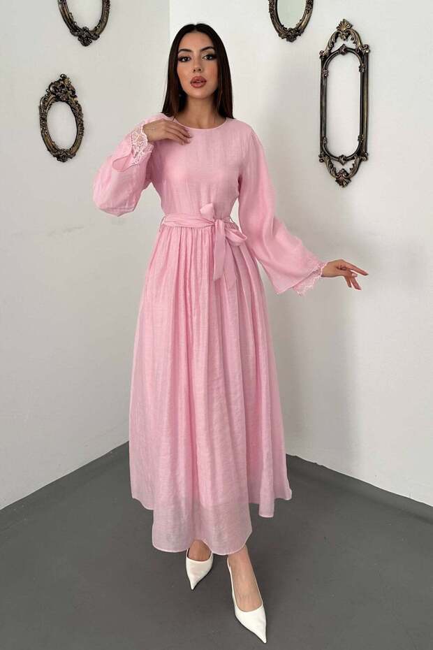 Lace Detailed Dress with Sleeve Cuffs