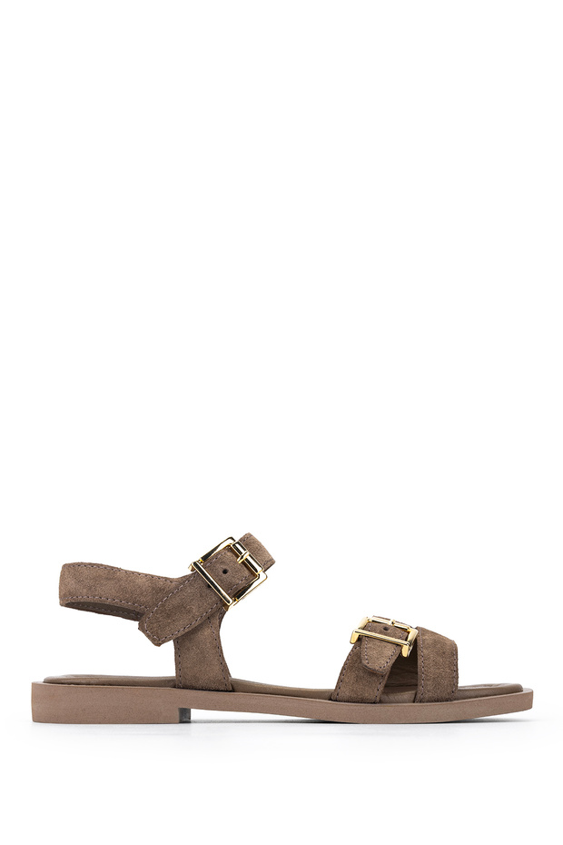 Women's Genuine Leather Beige Suede Flat Sandals