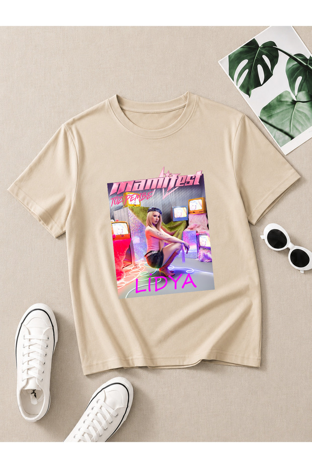 Manifest Powder Pink Zoktay Mina Esin Sueda Hilal Lidya Designed Beige T-Shirt