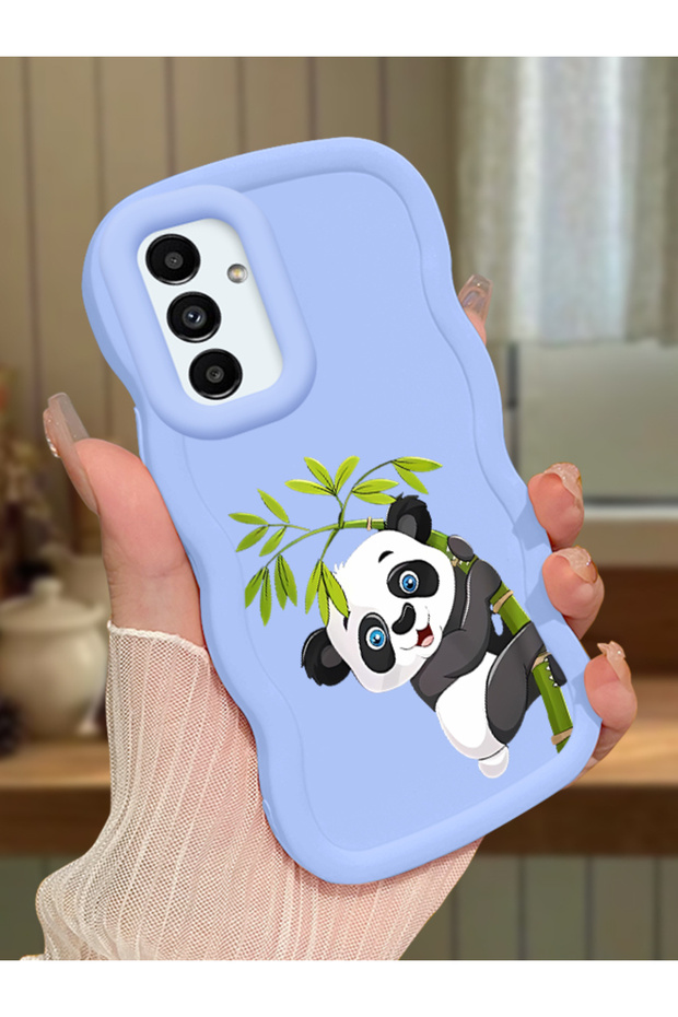 Samsung Galaxy A04S Compatible Case Camera Protector Blue Silicone Couple Phone Case Panda Pattern