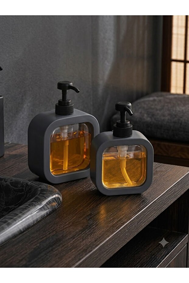2 Pcs Countertop Anthracite 500 ml Bathroom Decorative Kitchen Liquid Soap Dispenser Bathroom Kitchen Dishwashing Detergent Dispenser