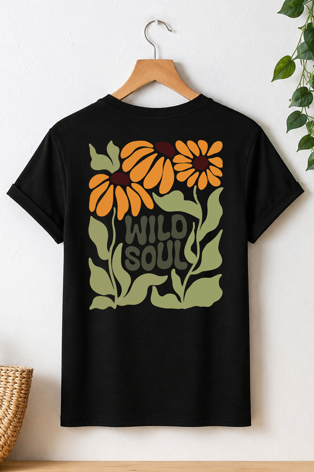 Wild Soul Design 100% Cotton Half Oversize Black T-Shirt
