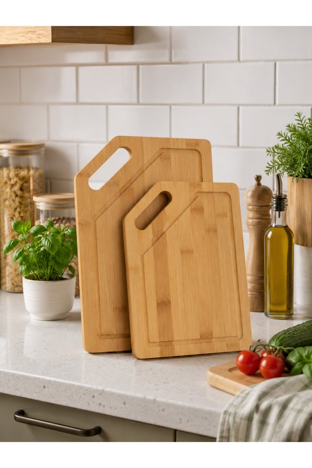 Set of 2 Bamboo Cutting Boards - Large - Small Size Bamboo Chopping Board