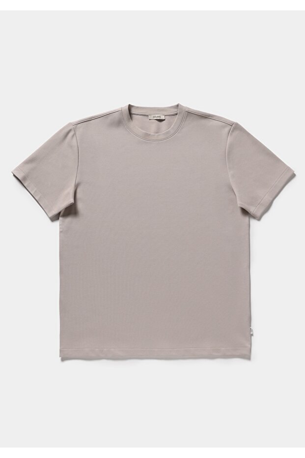 Relaxed Fit Round Neck Plain Men's Stone Short Sleeve T-Shirt
