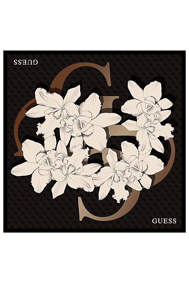 Floral Patterned Brown Twill Silk 90X90 Scarf