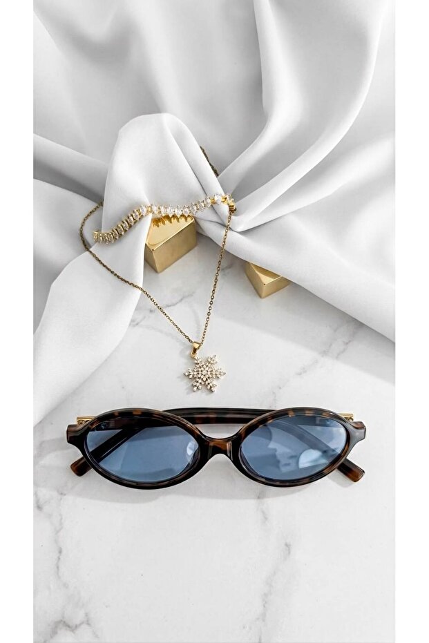 Women's Uv400 Sunglasses+Necklace+Bracelet Combination Set Leopard Pattern Vintage Oval Stylish Summer Combination