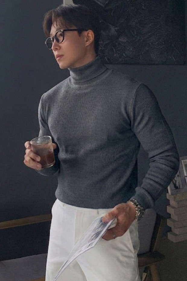 Men's High-Neck Sweater - Lycra Cotton Ribbed Knit Sweater