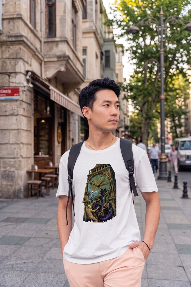 Cosmic Clock Printed White Unisex T-Shirt Fantastic Time Travel Cotton T-Shirt