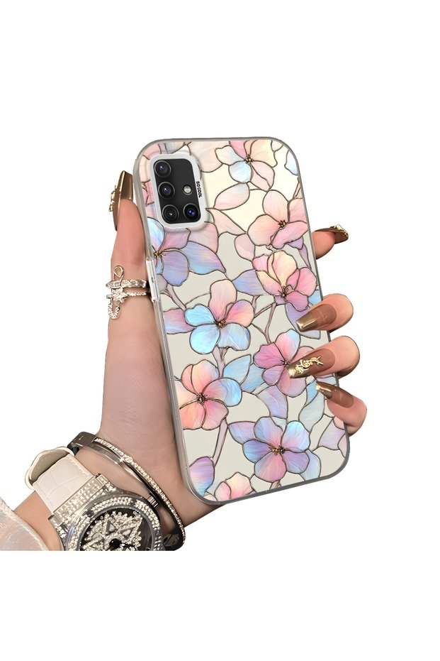 Samsung Galaxy A51 Compatible Silicone Edge Hard Back Case Couple Phone Case with Floral Pattern