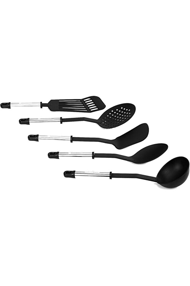 5 Pieces Slotted Spatula - Solid Spoon - Pasta Spoon - Masher & Ladle - Silicone Utensil Kitchen Gadgets Set