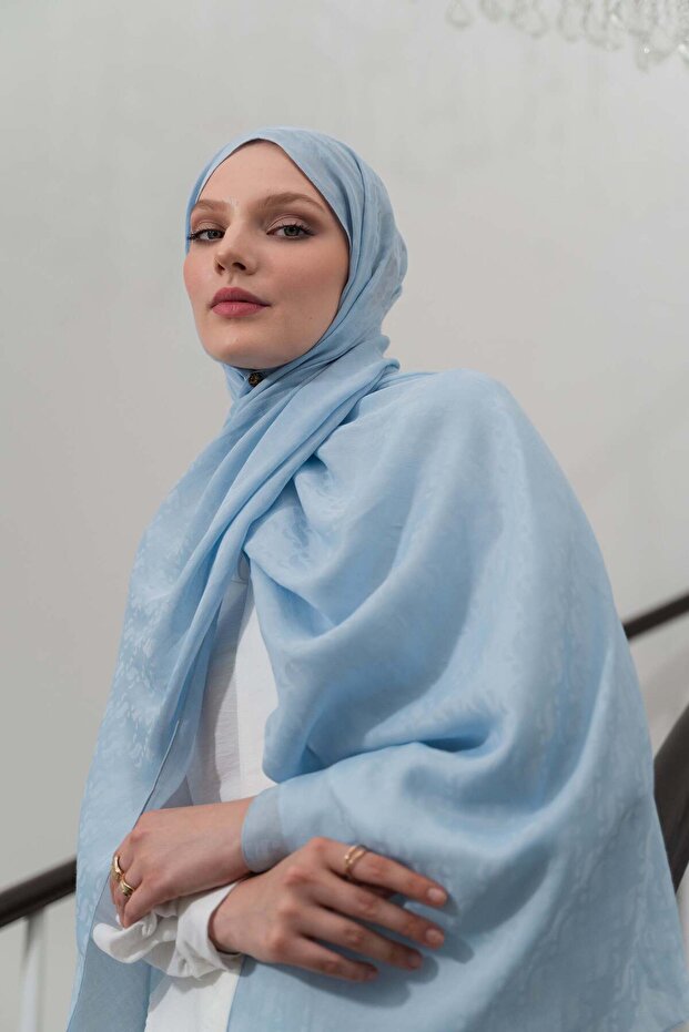 Baby Blue Floş Viscose Jacquard Shawl