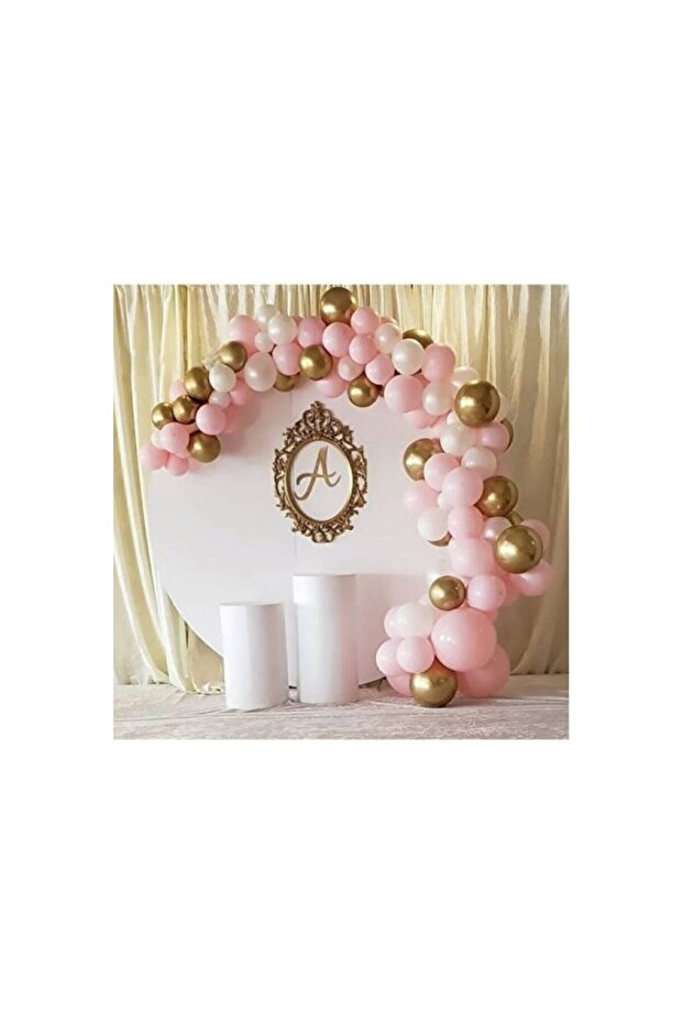 50 Pieces 12 Inch Metallic Party Balloons Pink White Gold + 5m Balloon Set