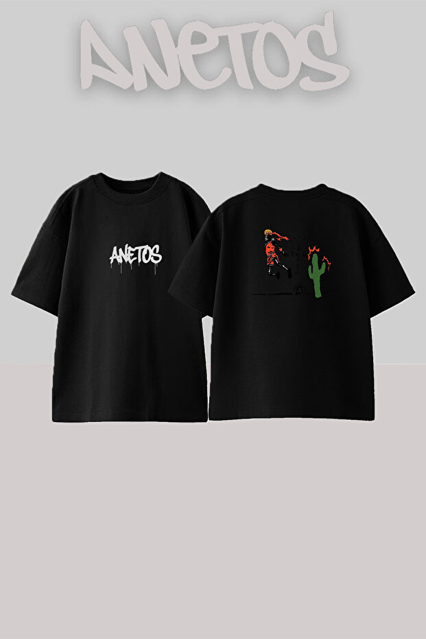 Cactus Jack Basketball Design Printed Unisex Oversize Black Tshirt