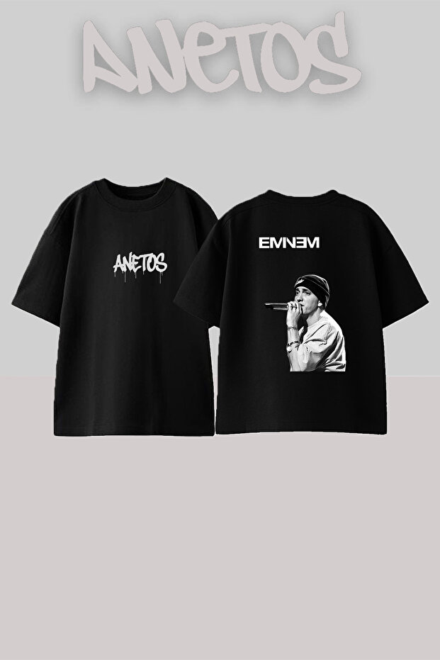 Eminem_23 Design Printed Unisex Oversize Black Tshirt