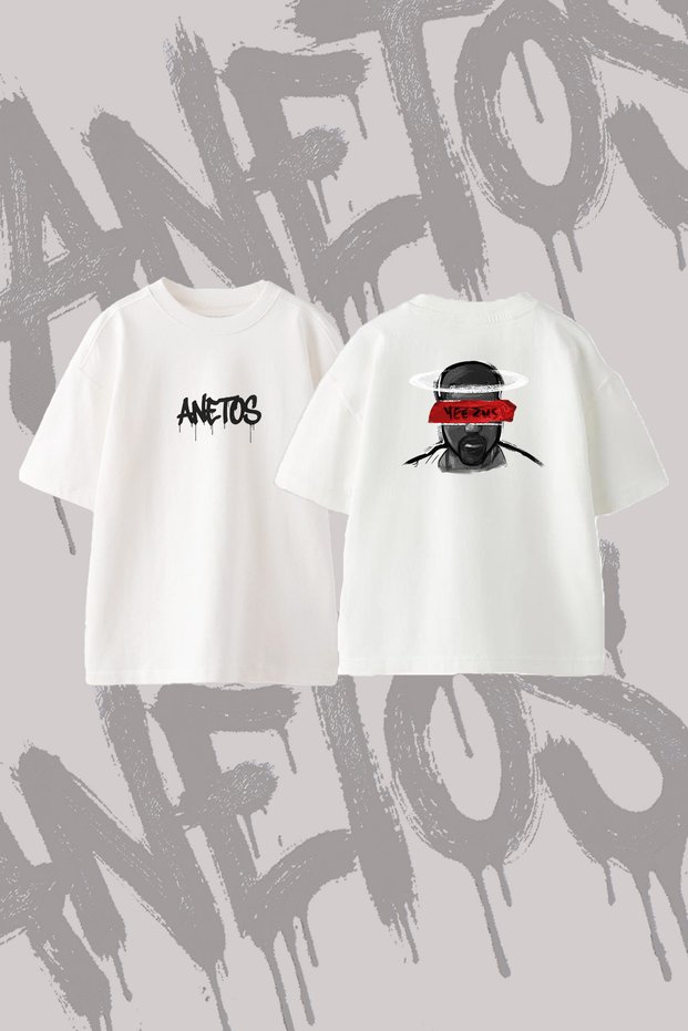 Kanye West Yeezus Design Printed Oversize Crew Neck T-Shirt White