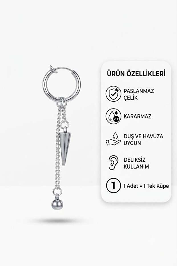 Unisex Compression Steel Hoop Earrings with Pendulum and Ball Dangle, No Hole Earrings