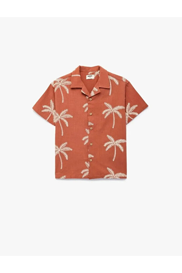 Palm Tree Patterned Short Sleeve Viscose Shirt