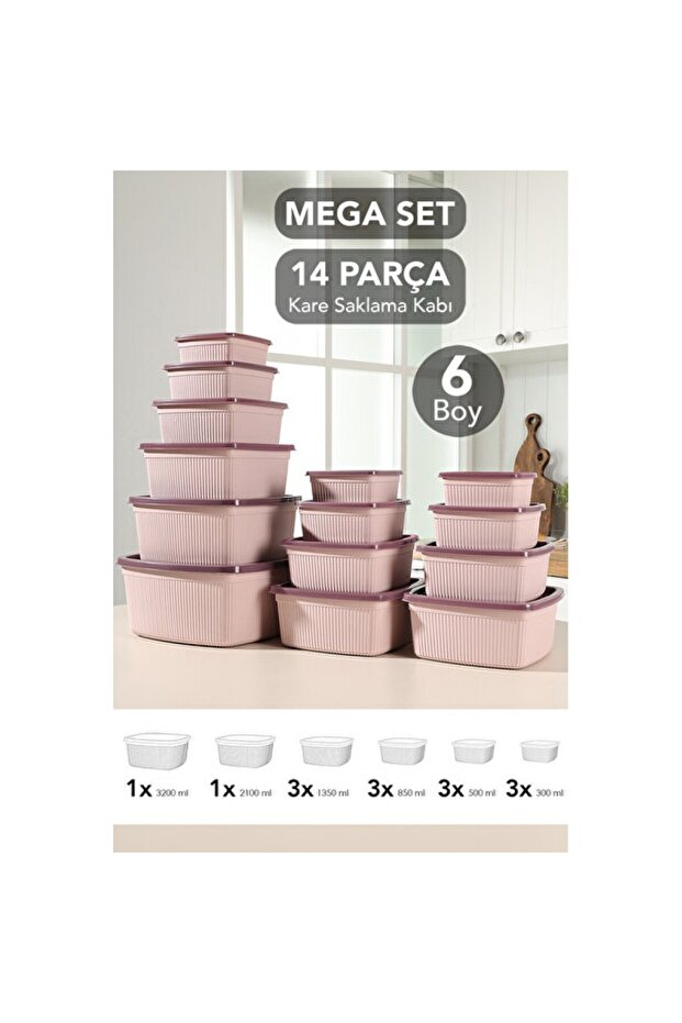 Set of 14 Striped Square Storage Containers, Microwave and Dishwasher Safe