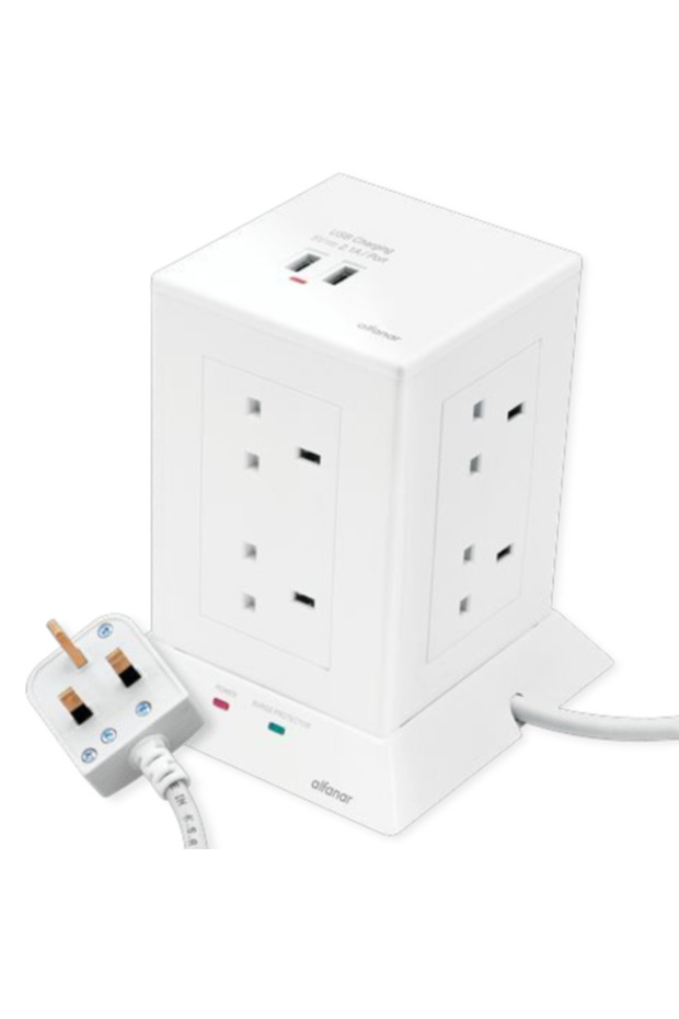 توصيلة كهربائية عمودية 8 فتحة 13 أمبير 2860 وات مع منفذي USB - الفنار