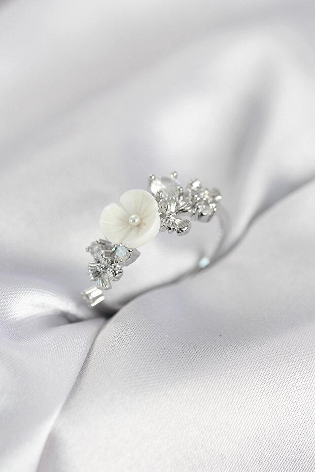 Silver Color Brass Flower Model Zircon Stone Women's Ring