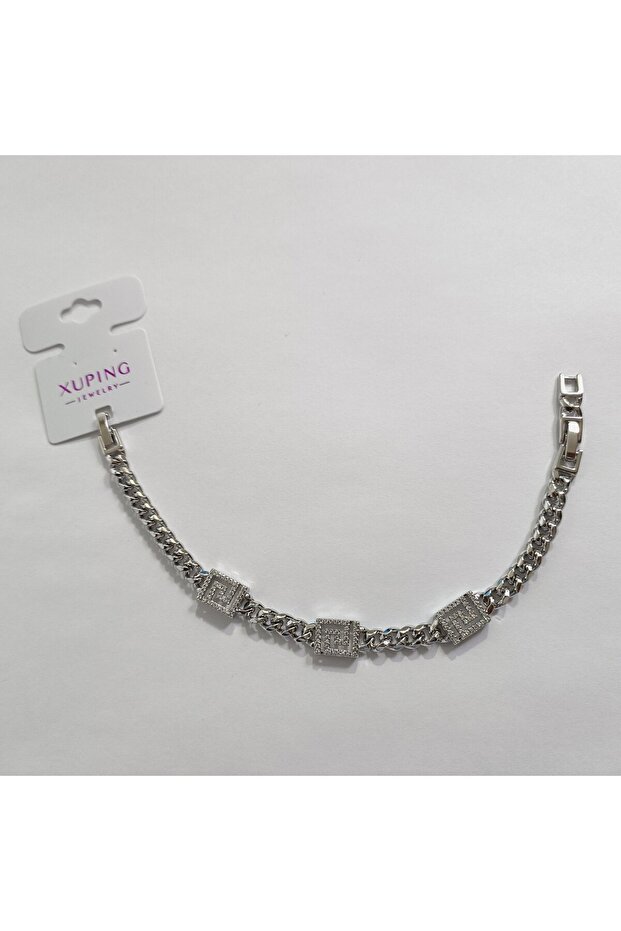 Xuping Vip Quality Antiallergic Three Labyrinth Motifs Gourmet Chain Zircon Stone Silver Bracelet