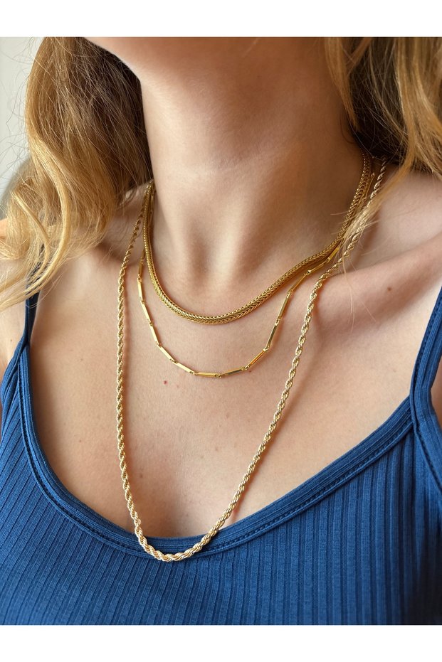 Gold Color Geometric Bar Chain Necklace – Minimal Stainless Steel Everyday Necklace