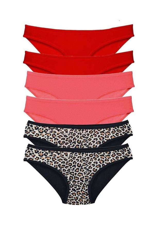 6 pieces of women's lycra slip panties leopard red fuchsia