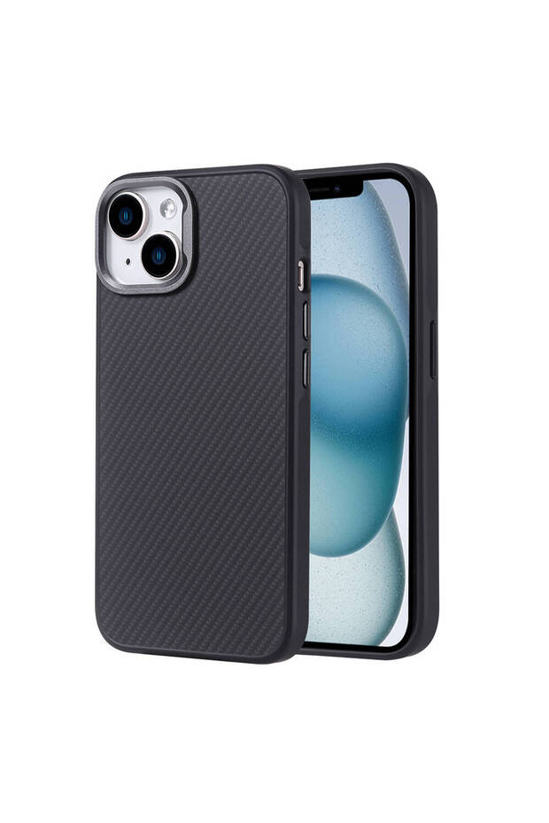 iPhone 14 Case Magsafe Carbon Fiber Look Metal Camera Raised Silicone Tkng